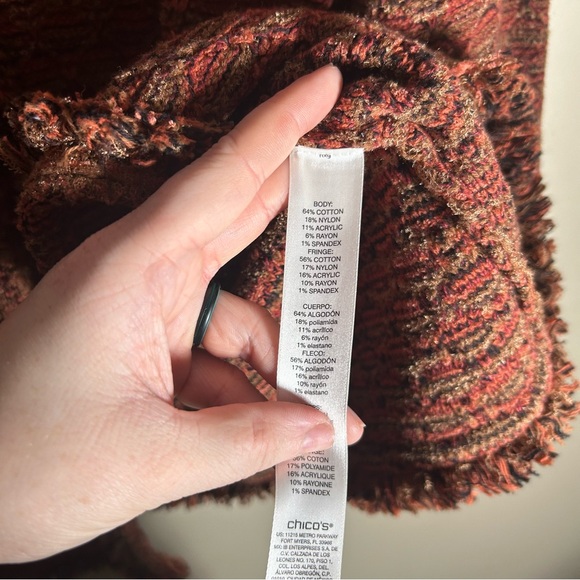 Chico’s Textured Fringe-Trim Burnt Orange Textured Cardigan Size 1 - Picture 5 of 9